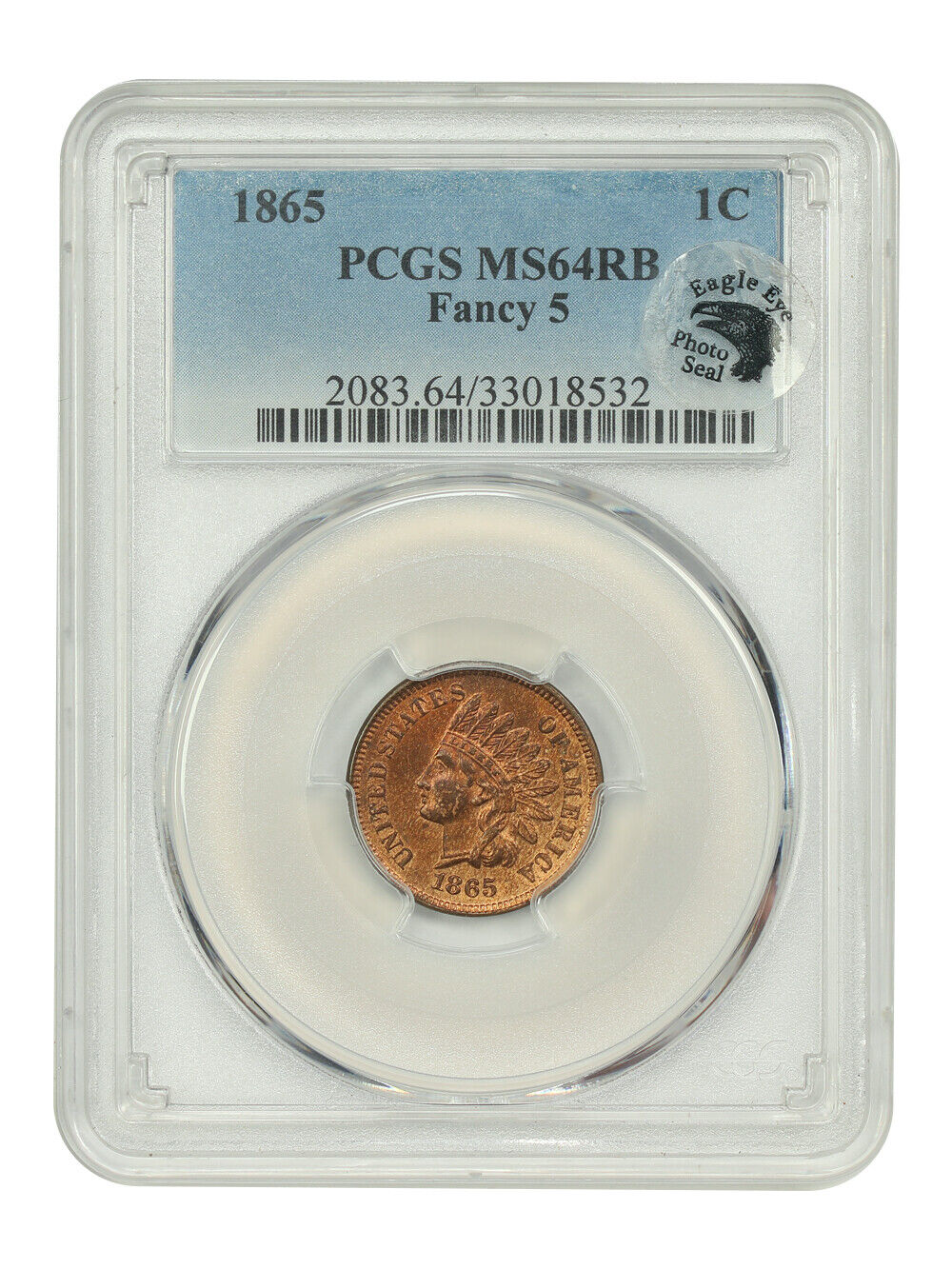 1865 1C PCGS MS64RB (Fancy 5) - Indian Cent