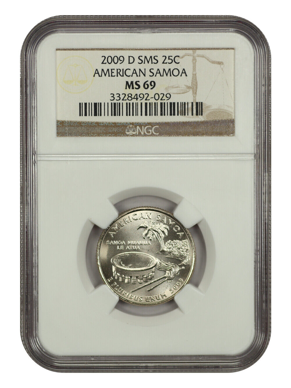 2009-D 25C American Samoa NGC SP69 (Satin Finish) - Type 1, Clad