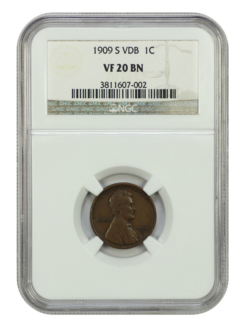 1909-S VDB 1C NGC VF20 - Lincoln Cent (Wheat Reverse) - Key Date