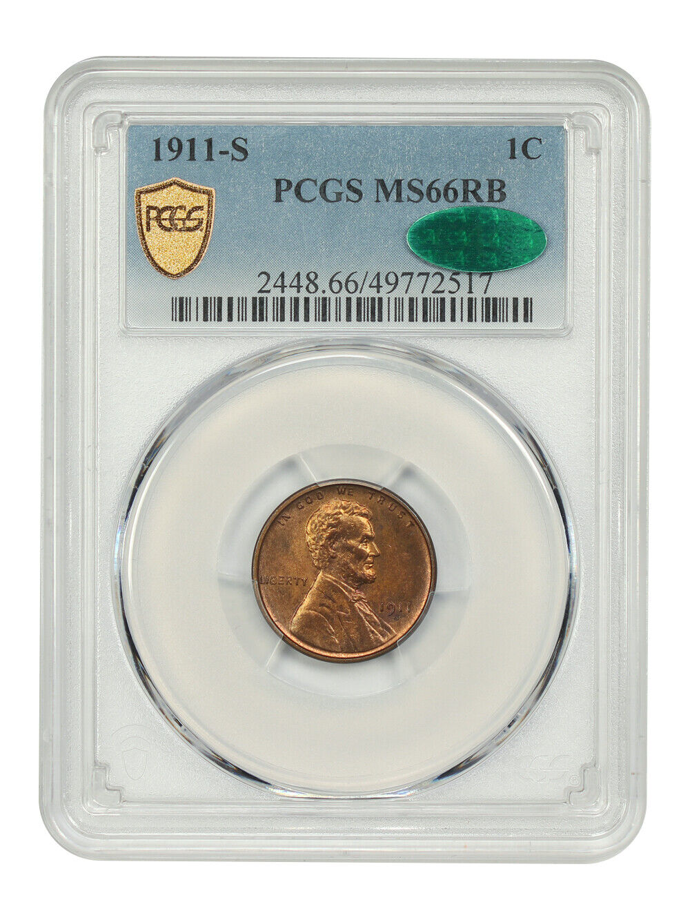 1911-S 1C PCGS/CAC MS66RB - Lincoln Cent (Wheat Reverse)