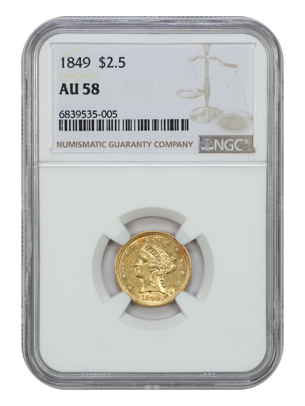 1849 $2.50 NGC AU58 - Liberty Head $2.5