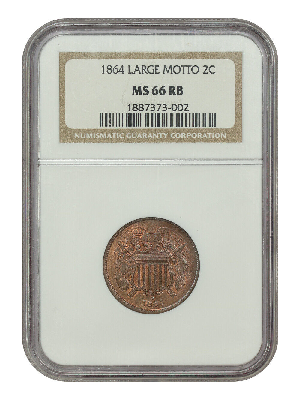 1864 2C NGC MS66RB (Large Motto) - Two Cent - Great Type Example