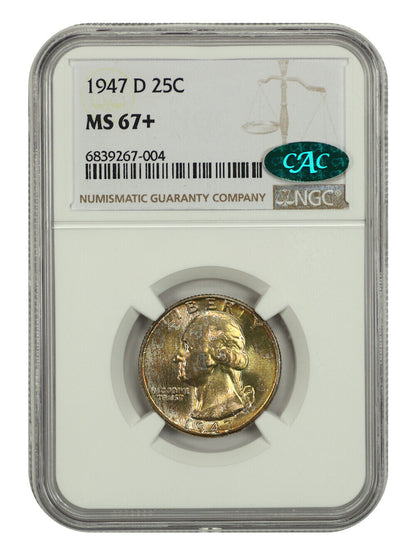 1947-D 25C NGC/CAC MS67+ - Washington Quarter