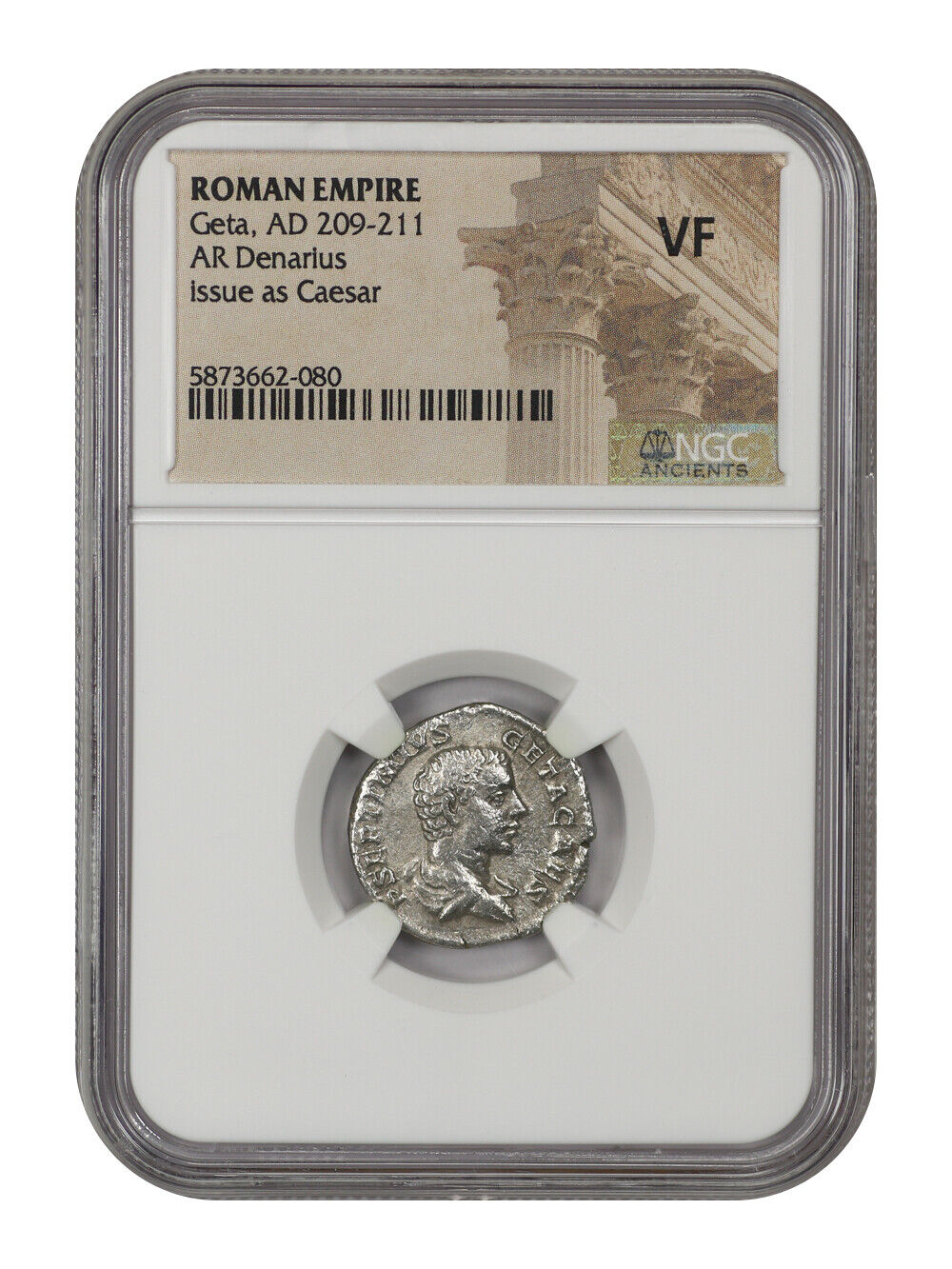 Ancient Roman: Geta (AD 209-211) AR Denarius NGC VF