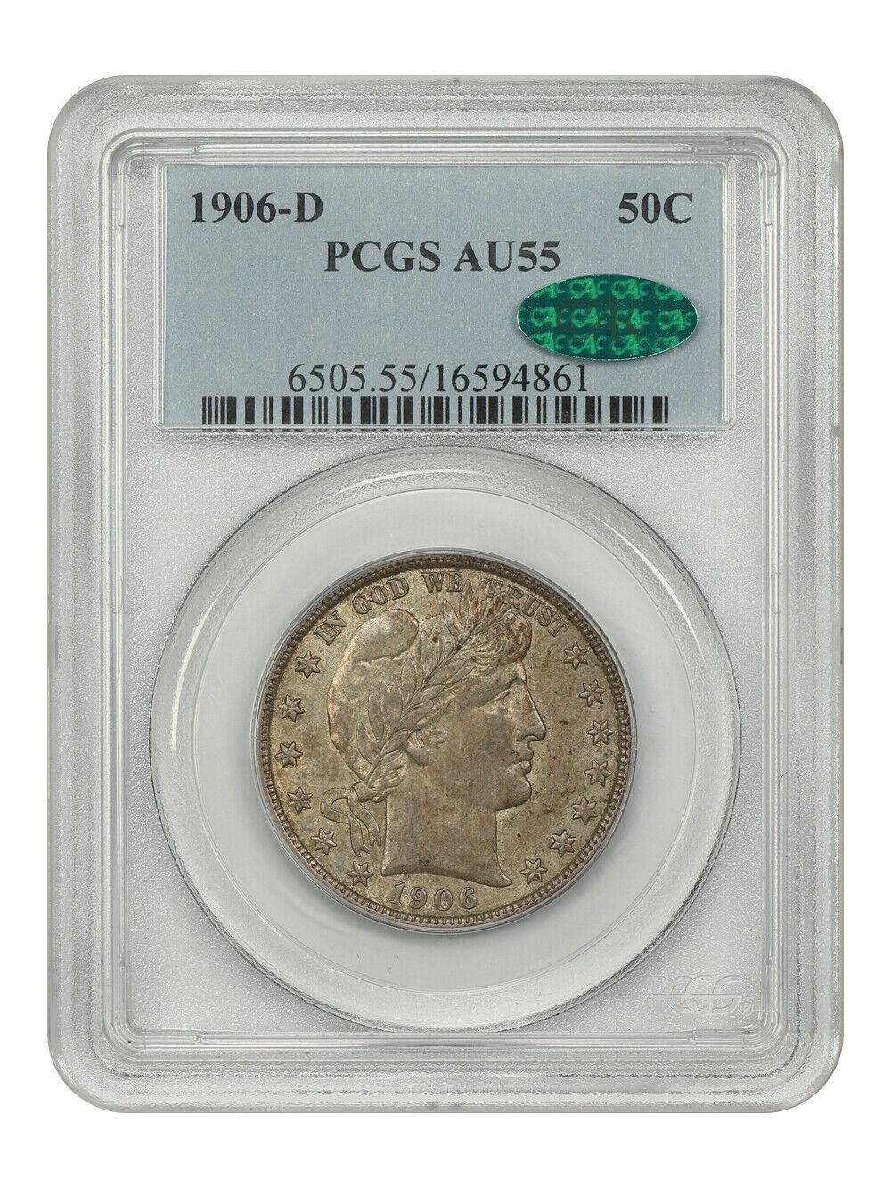 1906-D 50C PCGS/CAC AU55 - Barber Half Dollar