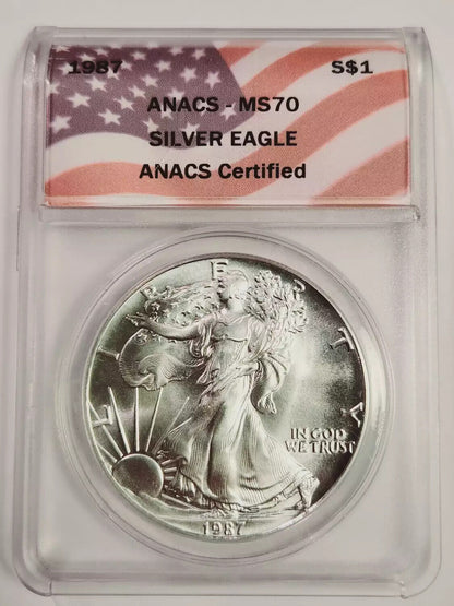 1987 P Silver Eagle ANACS MS-70 - ANACS Certified