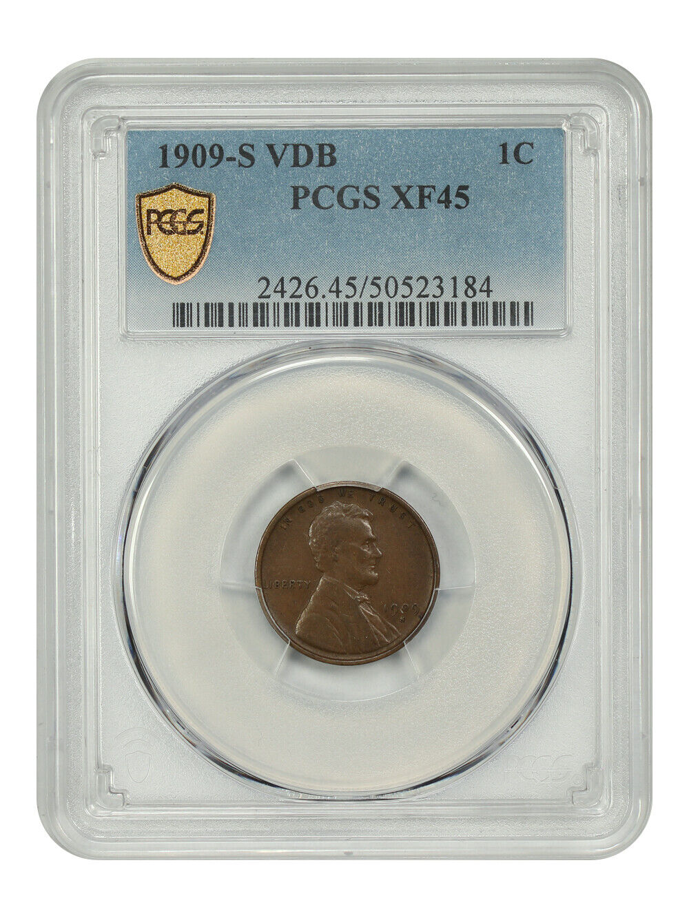 1909-S VDB 1C PCGS XF45 - Lincoln Cent (Wheat Reverse) - Key Date