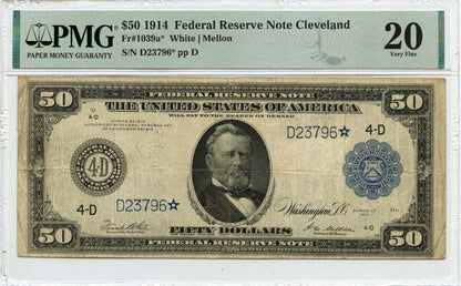 1914 $50 Federal Reserve Note Cleveland OH Fr# 1039a* PMG VF20