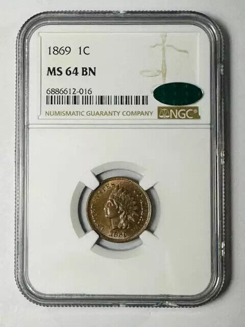 1869 P Small Cents Indian Head Penny NGC MS-64 BN CAC