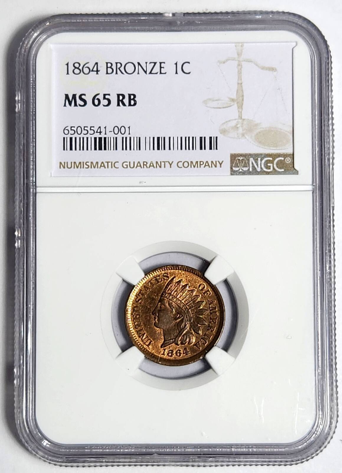 1864 P Small Cent Indian Head NGC MS-65 RB - BRONZE