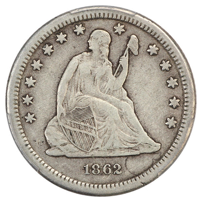 1862-S 25C PCGS VF20 - Liberty Seated Quarter - Rare Low-Mintage Date