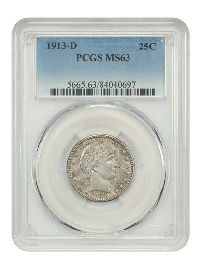 1913-D 25C PCGS MS63 - Barber Quarter