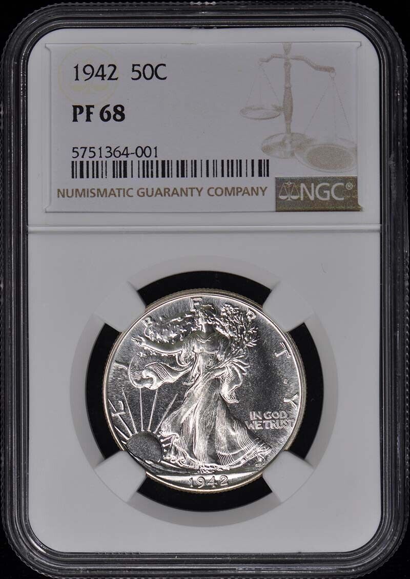 1942 Walking Liberty Half Dollar 50C NGC PR68