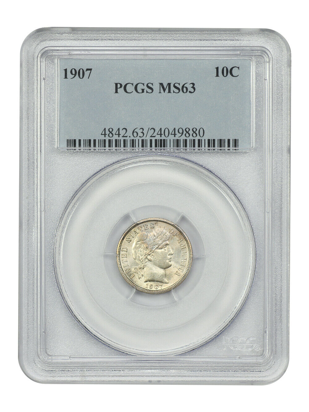 1907 10C PCGS MS63 - Barber Dime