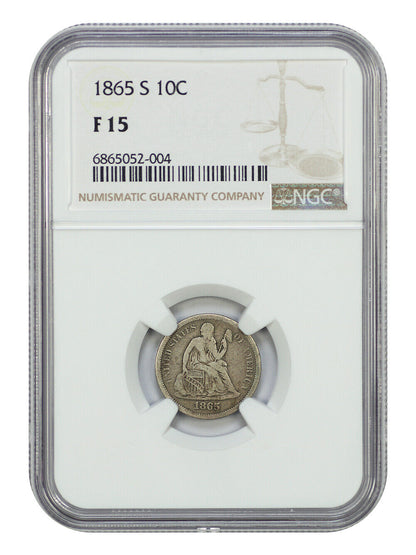 1865-S 10C NGC Fine 15 - Liberty Seated Dime