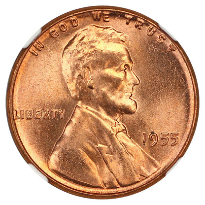 1955 1C NGC MS67RD - Lincoln Cent (Wheat Reverse)