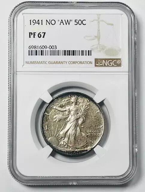 1941 Walking Liberty Half Dollar NGC PF-67 NO "AW" Proof