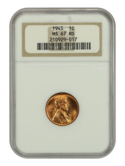 1945 1C NGC MS67RD - Lincoln Cent (Wheat Reverse)