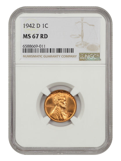 1942-D 1c NGC MS67 RD