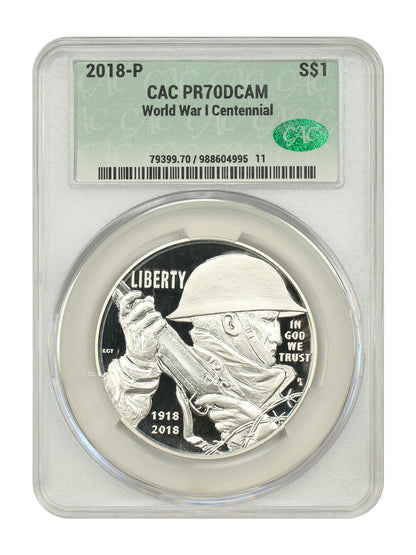 2018-P $1 WWI Centennial CACG PR70DCAM - $1 (Silver)