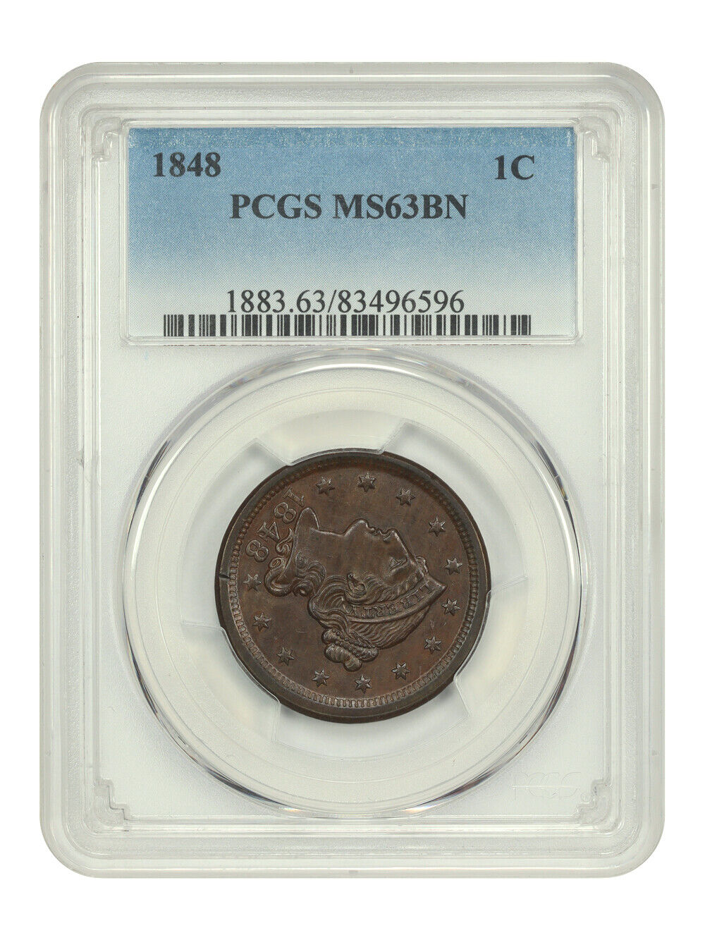 1848 1C PCGS MS63BN - Braided Hair Cent