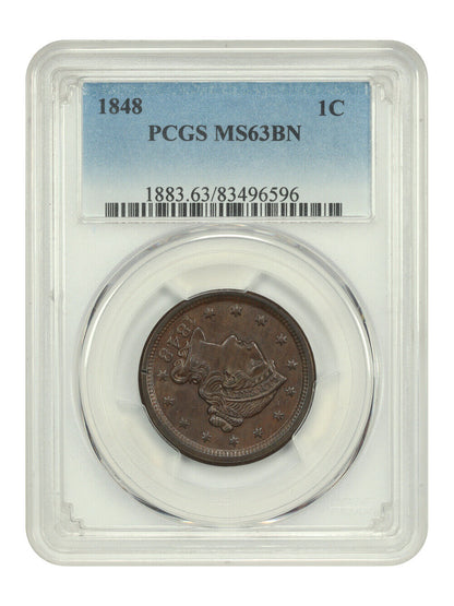 1848 1C PCGS MS63BN - Braided Hair Cent