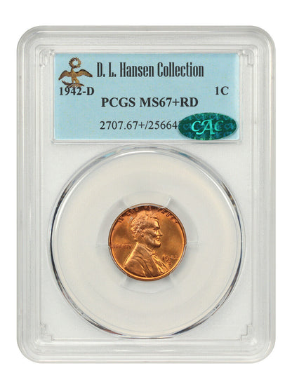 1942-D 1c PCGS/CAC MS67+ RD ex: D.L. Hansen