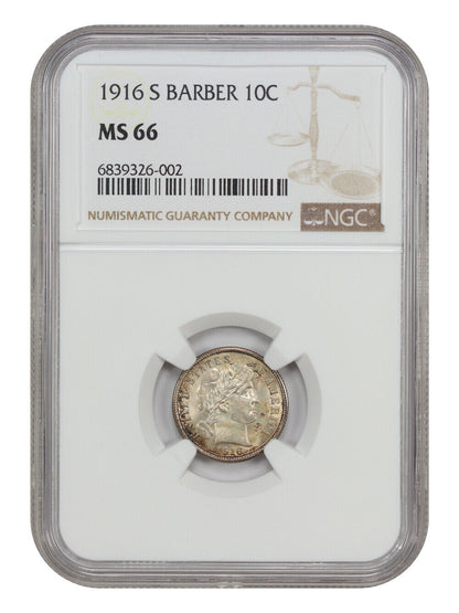 1916-S 10C Barber NGC MS66 - Barber Dime