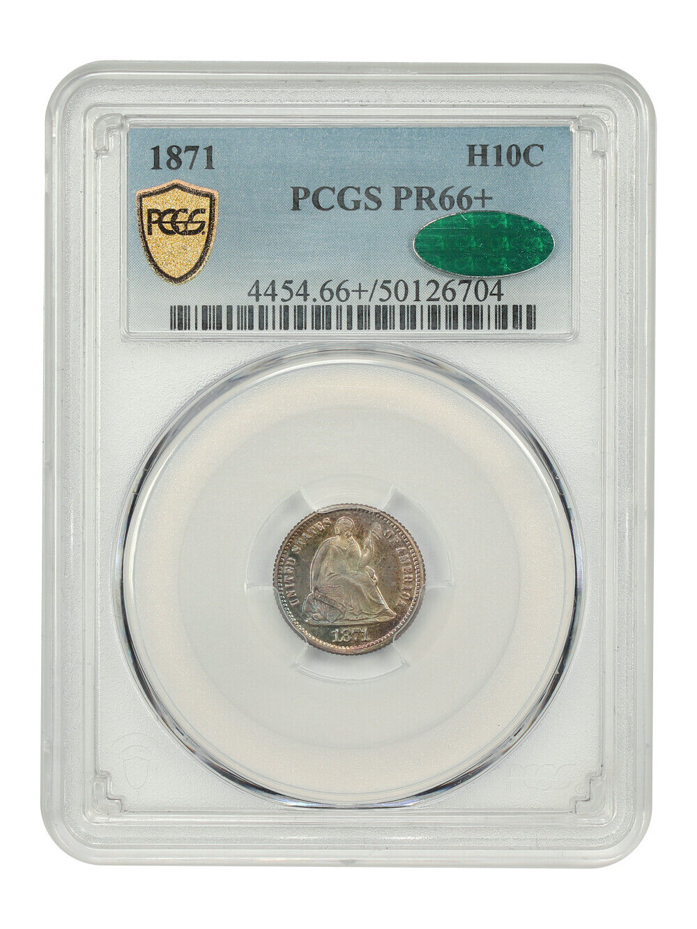 1871 H10C PCGS/CAC PR66+ - Liberty Seated Half Dime