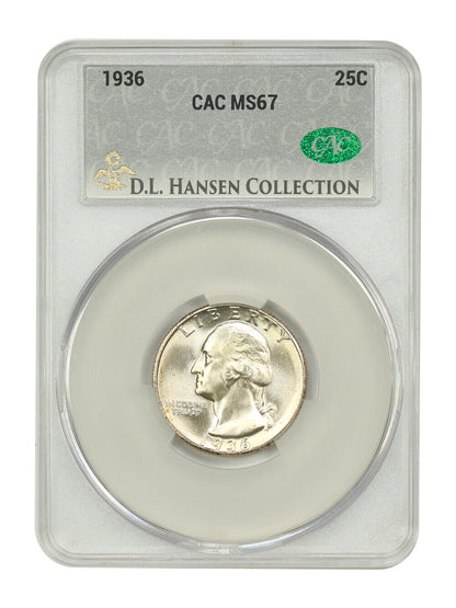 1936 25C CACG MS67 ex: D.L. Hansen - Washington Quarter - Gorgeous!