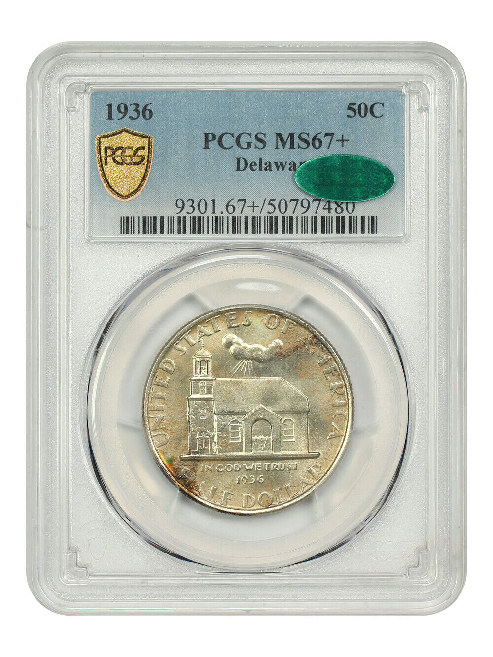 1936 50C Delaware PCGS/CAC MS67+ - Classic Silver Commemorative