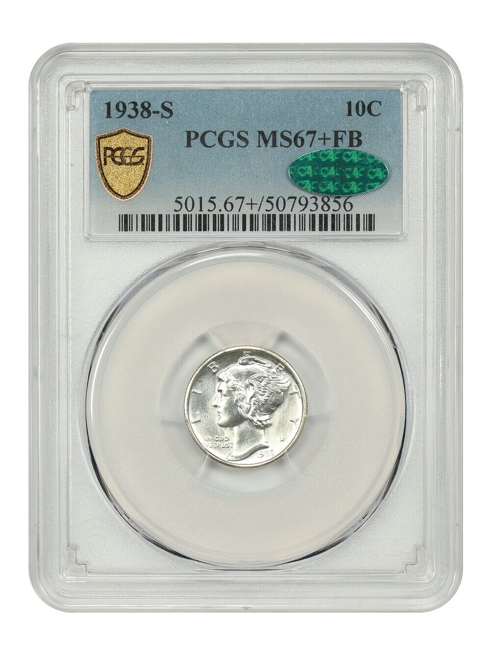 1938-S 10C PCGS/CAC MS67+FB - Mercury Dime