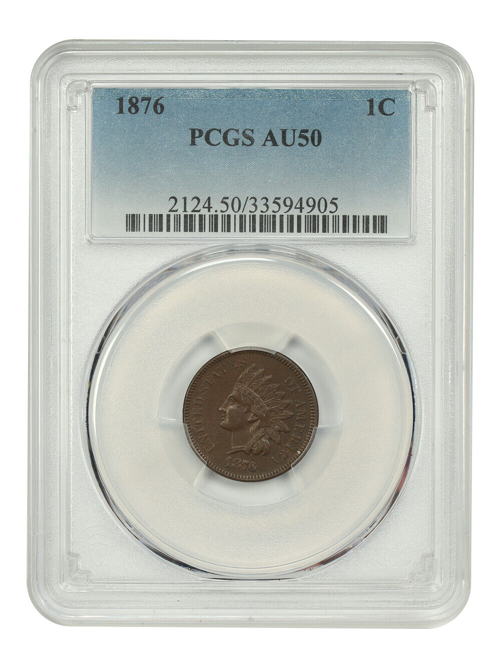 1876 1C PCGS AU50 - Indian Cent