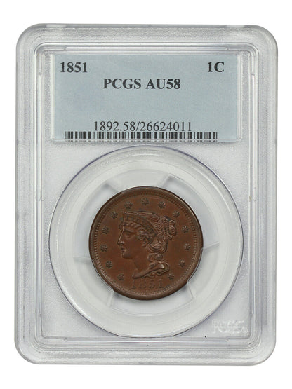 1851 1C PCGS AU58 - Braided Hair Cent