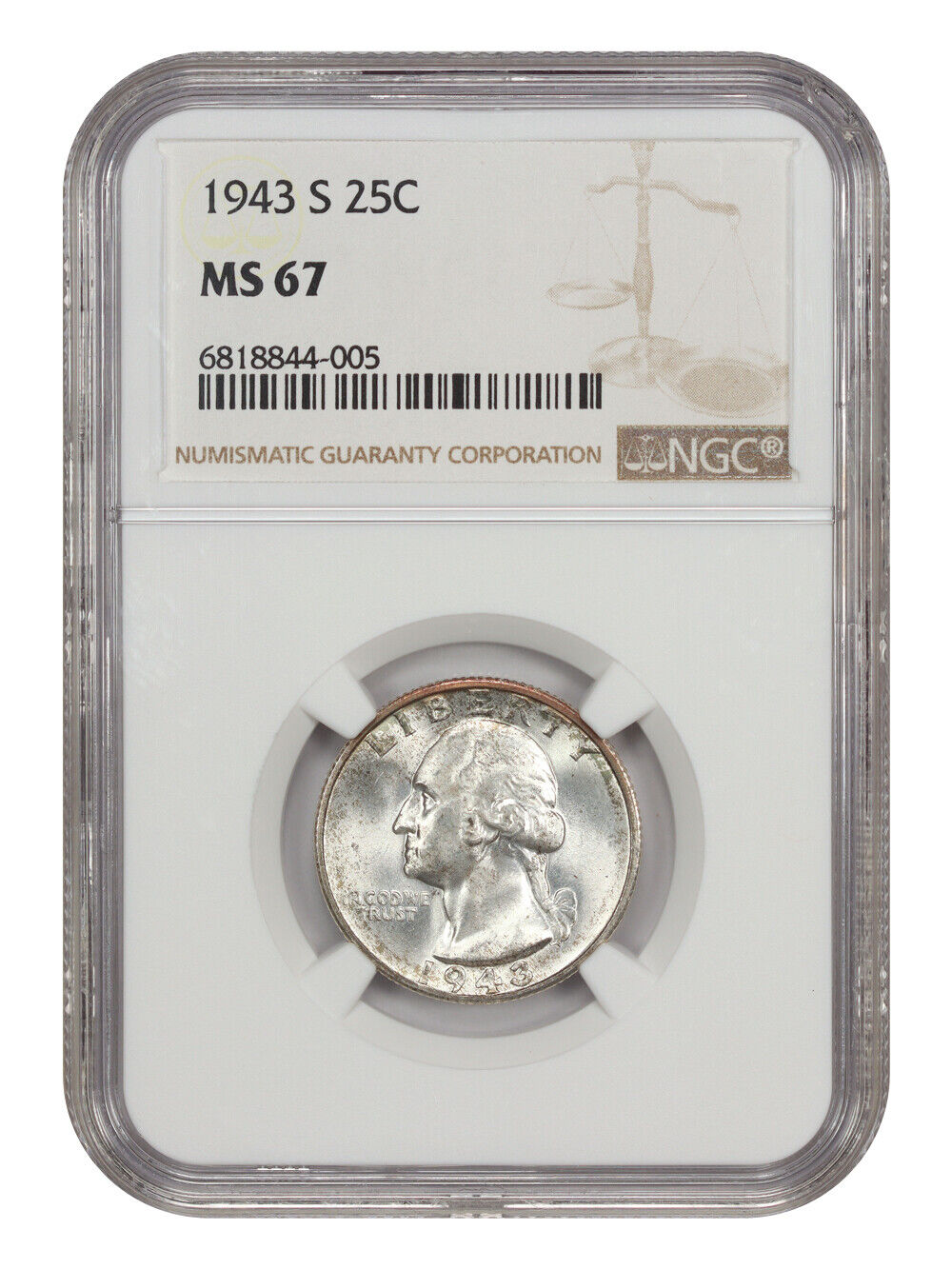 1943-S 25C NGC MS67 - Washington Quarter