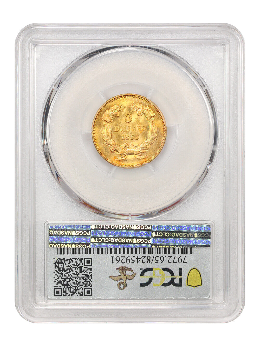 1855 $3 PCGS MS65 ex: D.L. Hansen