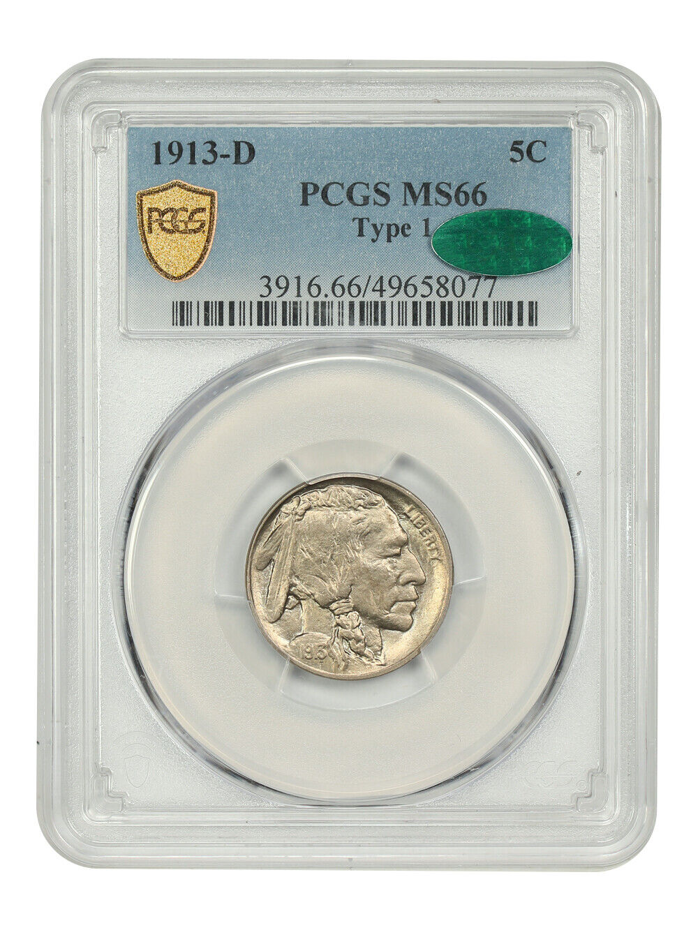 1913-D 5C PCGS/CAC MS66 (Type 1) - Buffalo Nickel