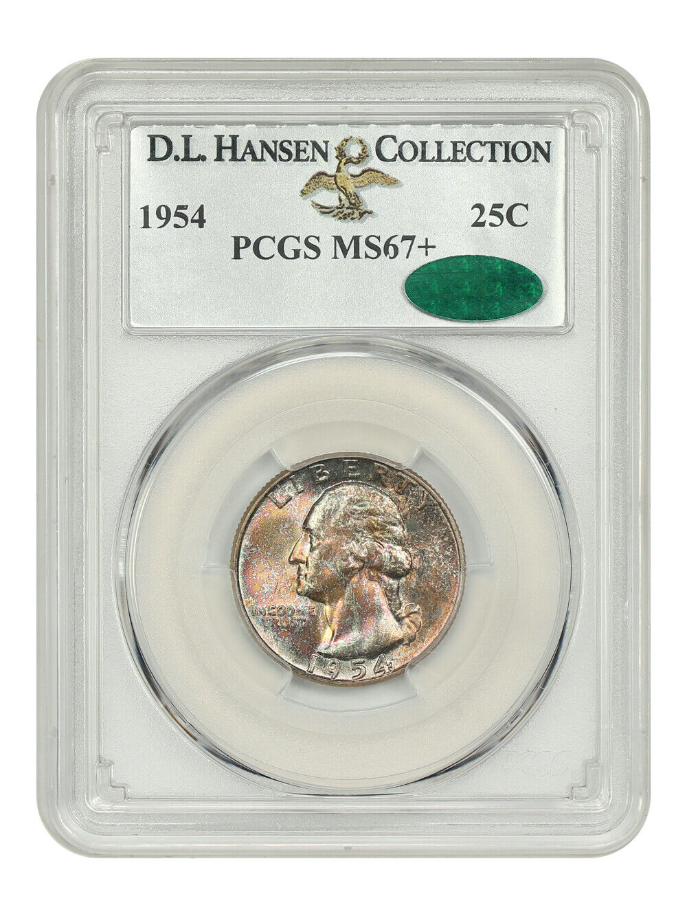 1954 25C PCGS/CAC MS67+ ex: D.L. Hansen - Washington Quarter