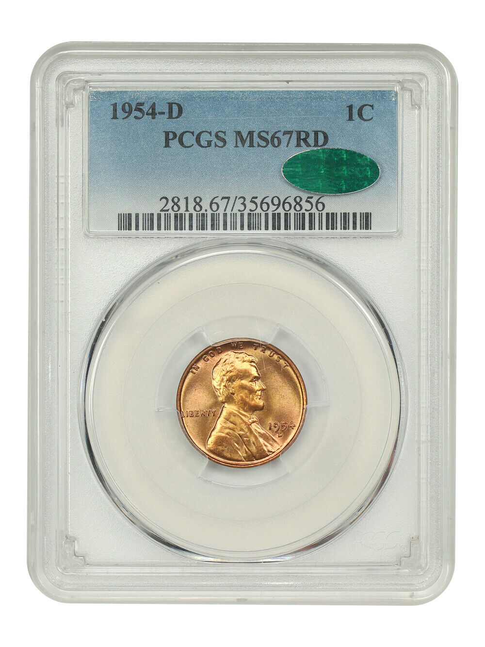 1954-D 1C PCGS/CAC MS67RD - Lincoln Cent (Wheat Reverse) - Full Mint Bloom!