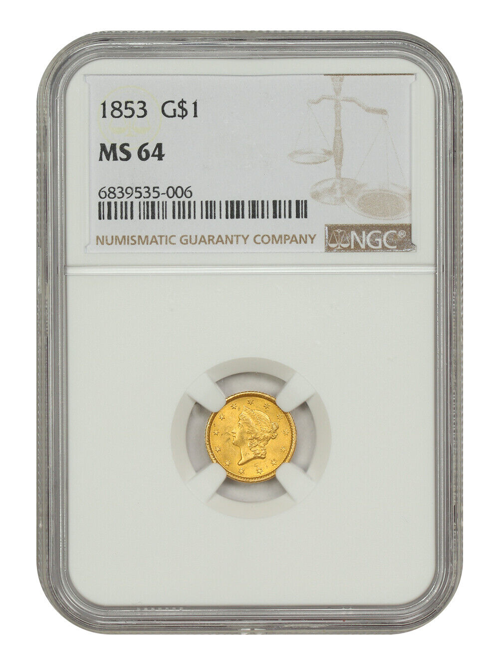 1853 G$1 NGC MS64 - Gold Dollar