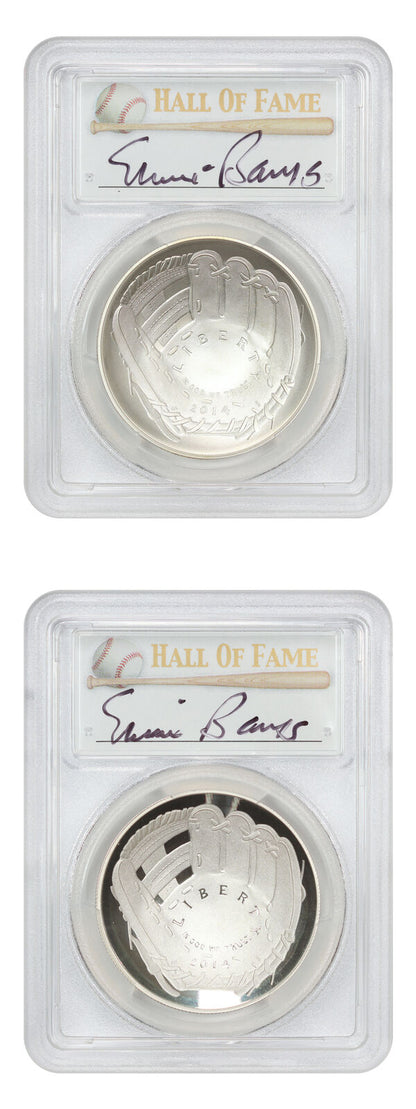 Lot of 2014-P $1 Baseball Hall of Fame PCGS MS/PR70DCAM (Ernie Banks Autograph,