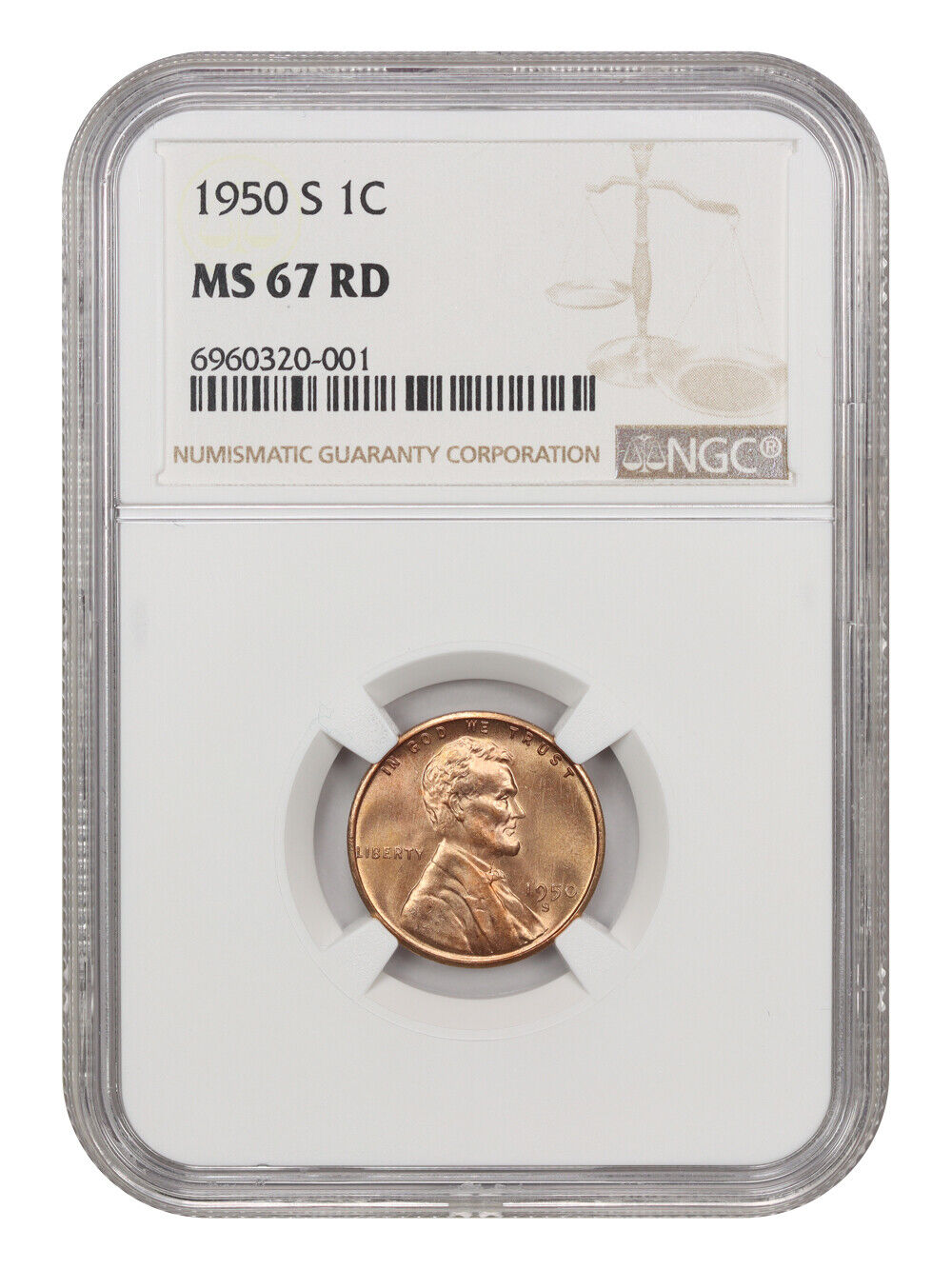 1950-S 1C NGC MS67RD