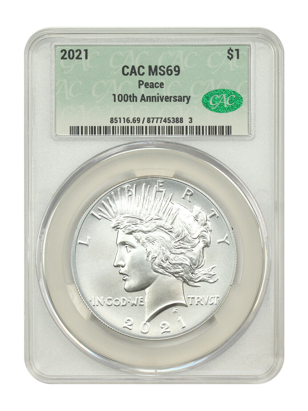 2021 $1 Peace Dollar CACG MS69 (100th Anniversary) - $1 (Silver)