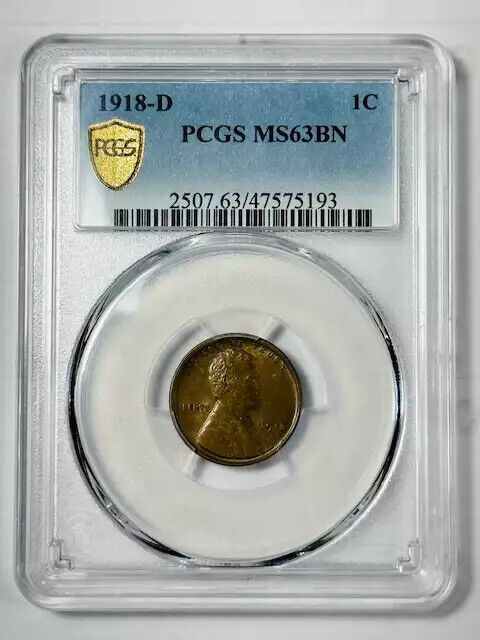 1918 D Small Cents Lincoln Penny PCGS MS-63 BN