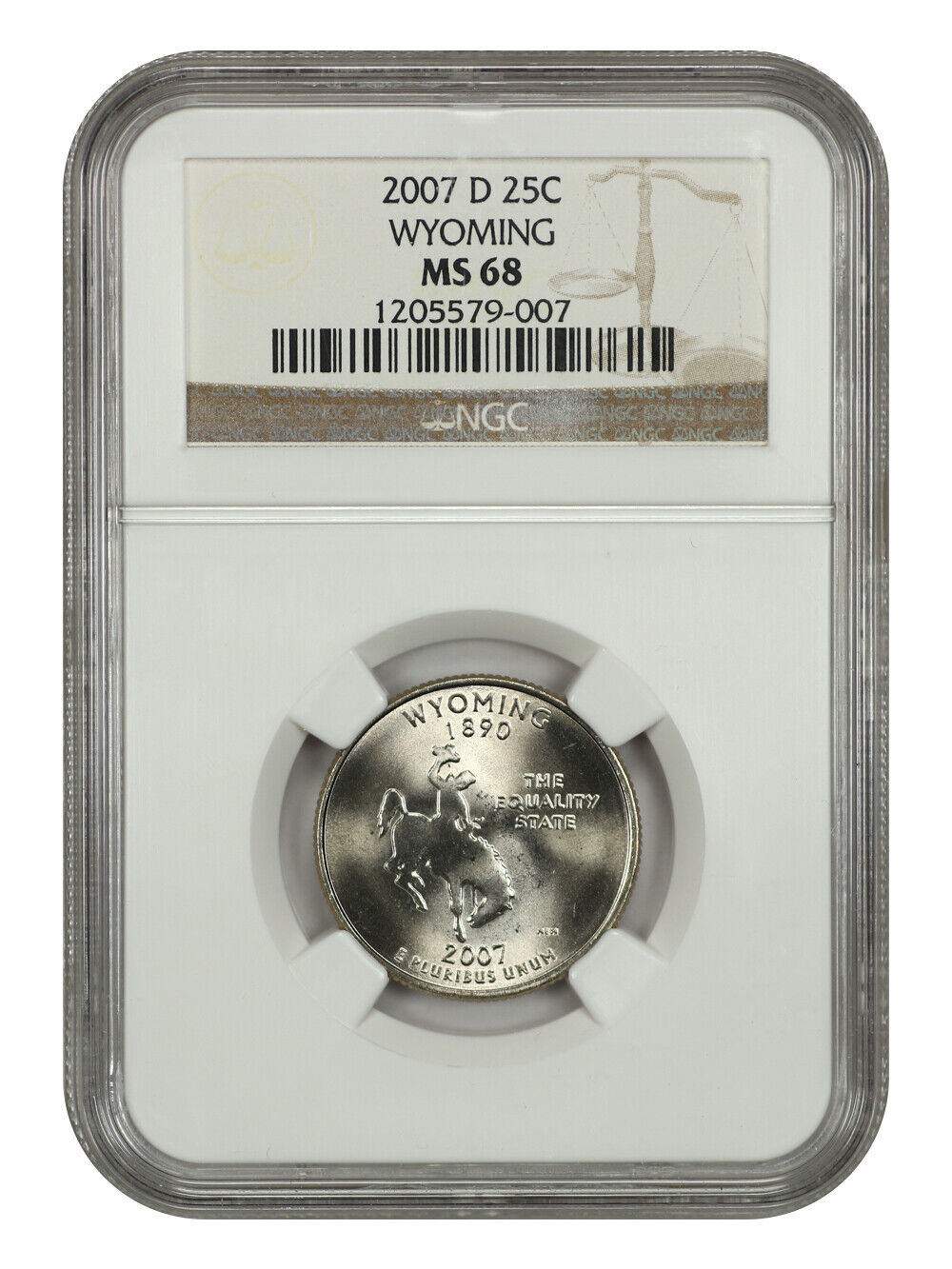 2007-D 25C Wyoming NGC MS68 - Washington 50 States Quarters