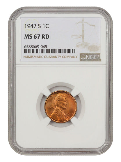 1947-S 1c NGC MS67 RD