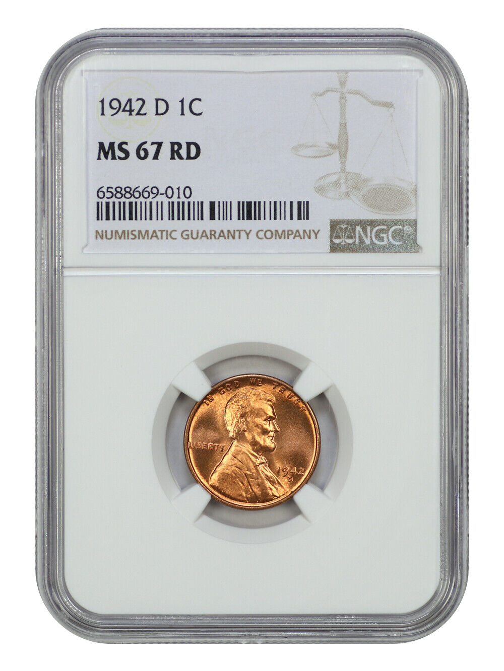 1942-D 1C NGC MS67RD - Lincoln Cent (Wheat Reverse)