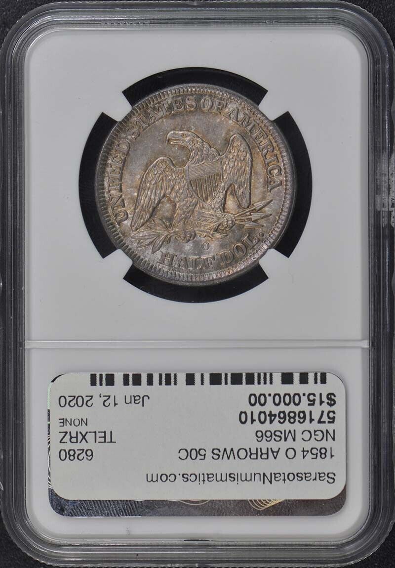 1854 O ARROWS Seated Liberty Half Dollar 50C NGC MS66