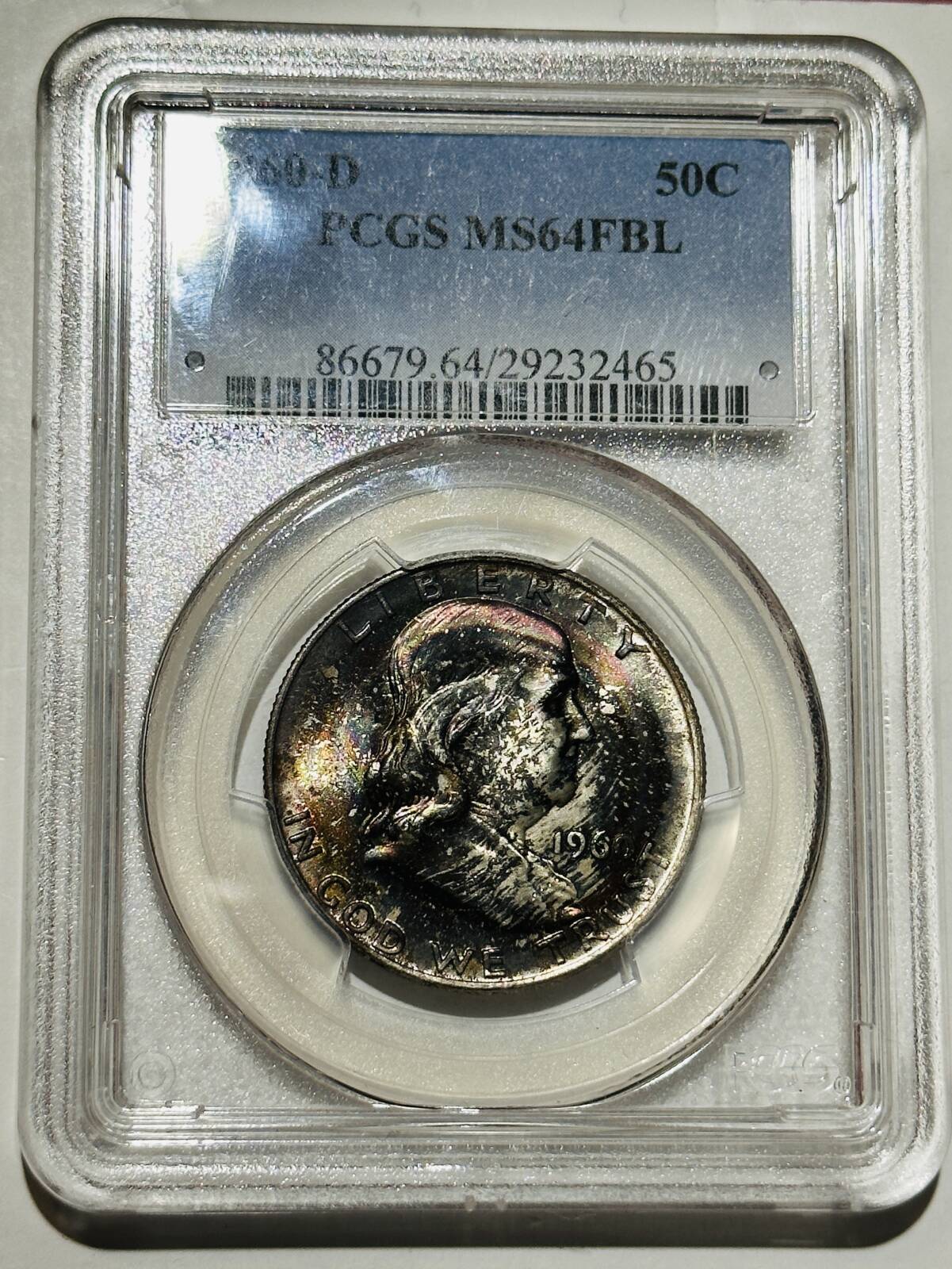 1960 D Franklin Half PCGS MS-64 FBL w/ color