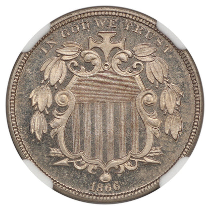 1866 5C NGC PR65 (Rays) - Shield Nickel - Elusive Proof!